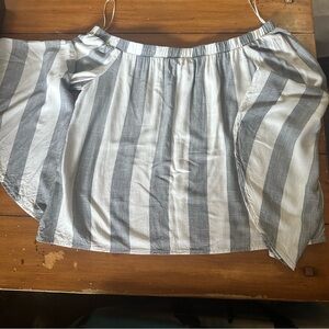 Shyanne Gray and White Striped Off-Shoulder Blouse, Asymmetrical Bell Sleeves L
